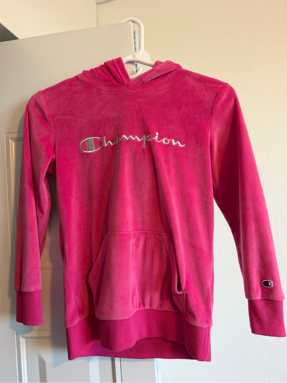 Champion Girls' Hot Pink Velour Hoodie with Logo